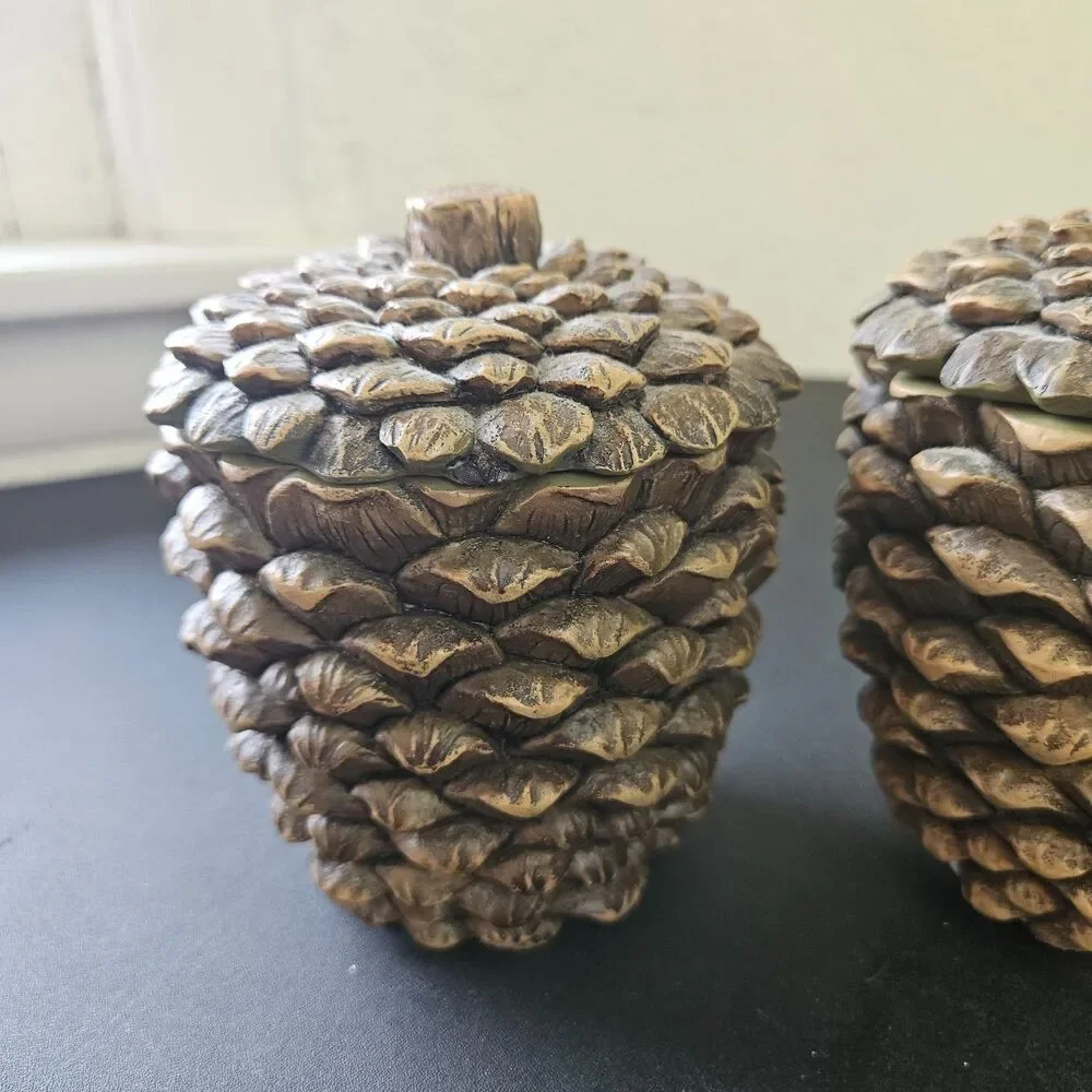 Decorative Resin Pinecone Trinket Boxes Set of 3 Cabin, Rustic, Woods Decor